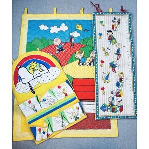 Peanuts Gang Snoopy Hanging Blanket Shoe Organizer Growth Chart Lot Of 3‎ Vtg